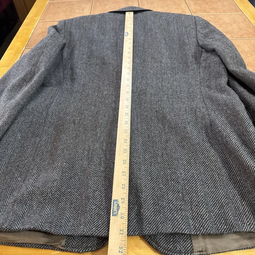 VTG Haggar Mens Gray Donegal Herringbone Tweed Wool Sport Coat Blazer Jacket 42L